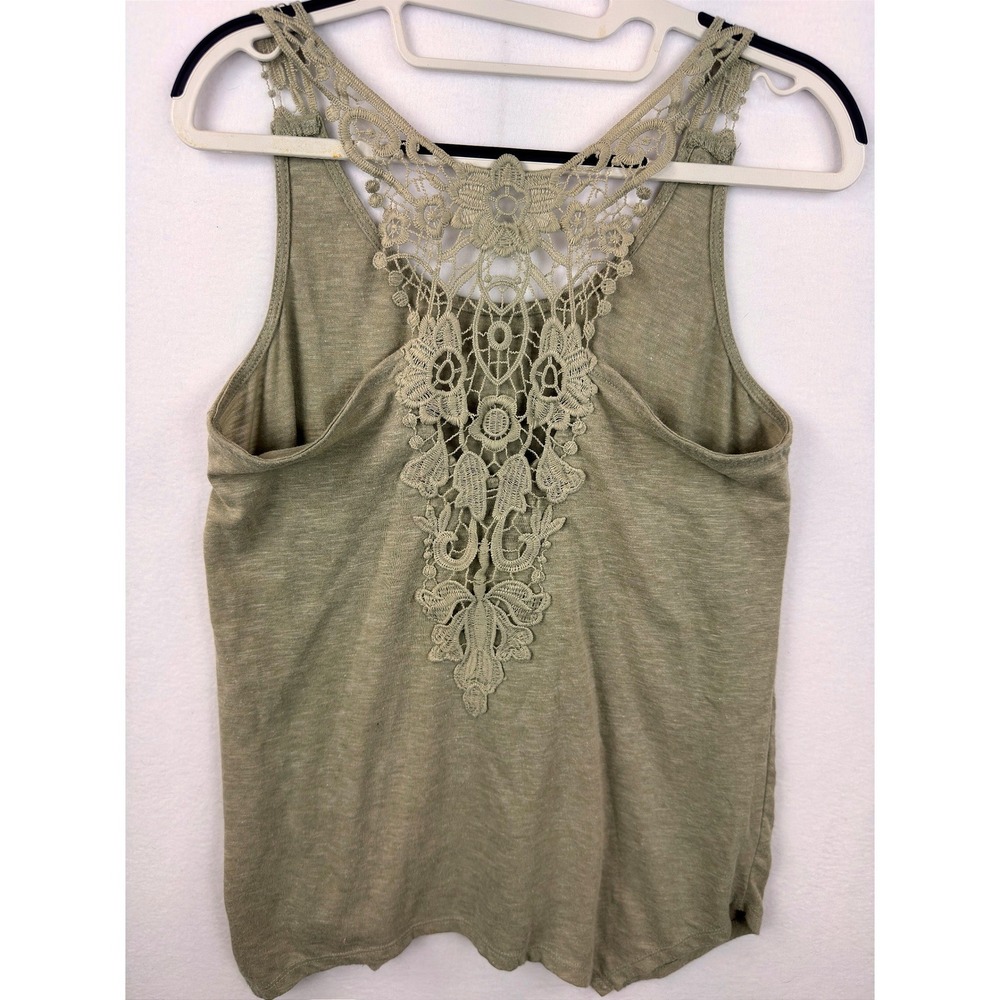 American Rag Cie Crochet Lace Back Tank Top‎ Womens Medium Olive Green Boho Knit - Picture 4 of 8